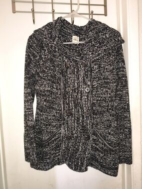 Effeci Black & White Marled Double-Breasted Hooded Sweater